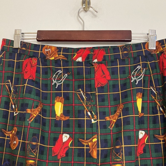 Handmade Skirt Womens Large Green Blue Plaid Straight Pencil Equestrian Preppy - Picture 4 of 12